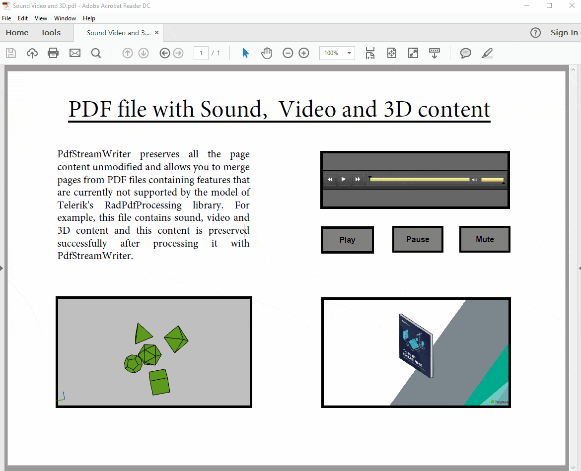 PDF file with Sound, Video and 3D
