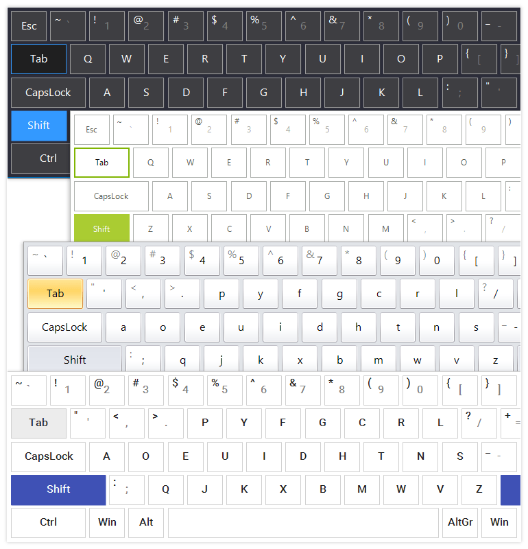 Telerik UI for WInForms Virtual Keyboard control displaying Themes