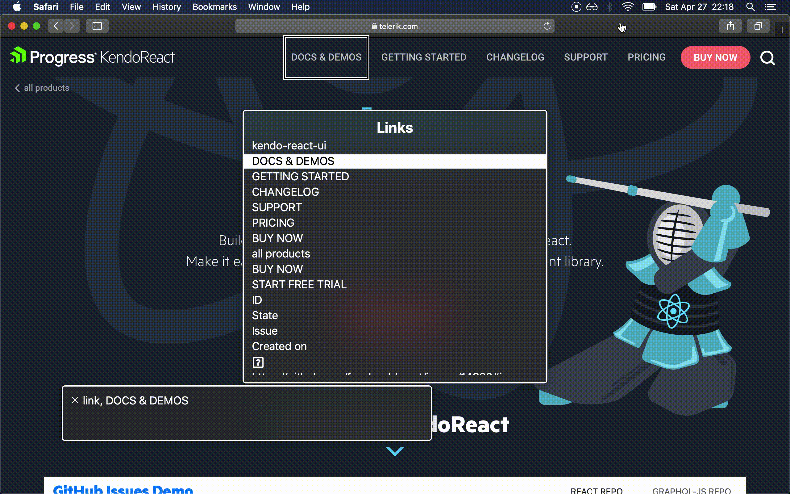 voiceover-rotor animated image of a screen showing the use of lists of elements by types. The demo shows someone cycling through elements of the same type in a menu and then shows how to cycle between lists of different types. Examples are shown for links and headings on the page