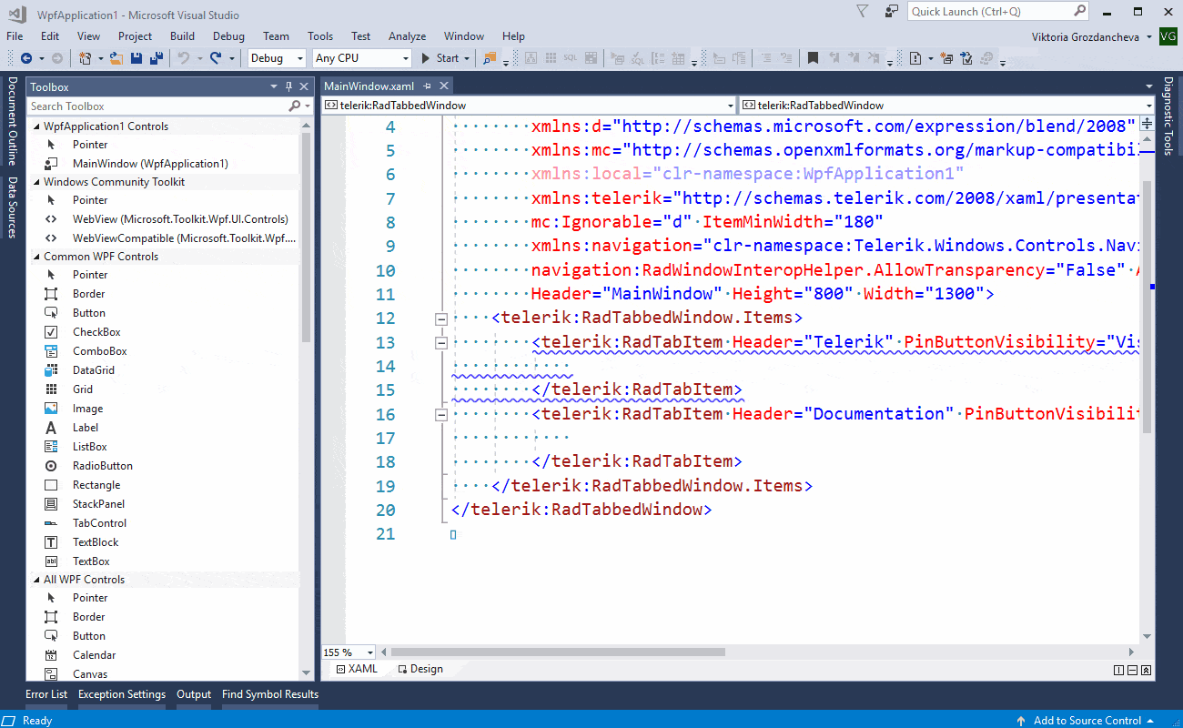 WebViewNuGetToolbox Drag WebView as RadTabItem Content from Toolbox