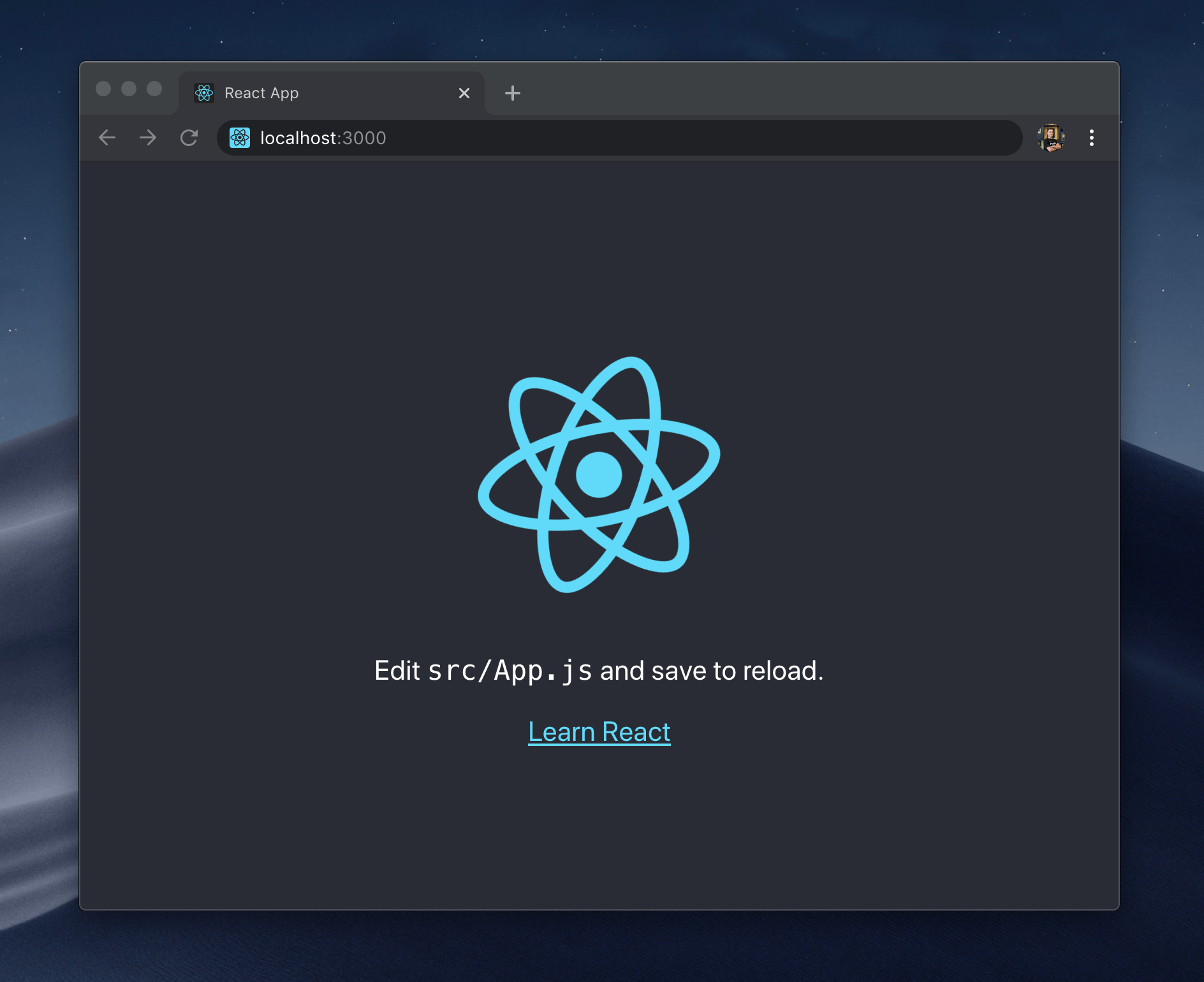 create-react-app welcome screen