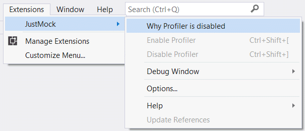 Extensions > JustMock > Why JustMock Profiler is disabled