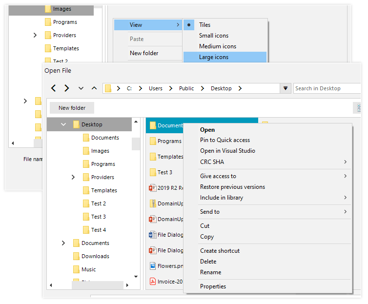 WinForms File Dialogs - Context Menu