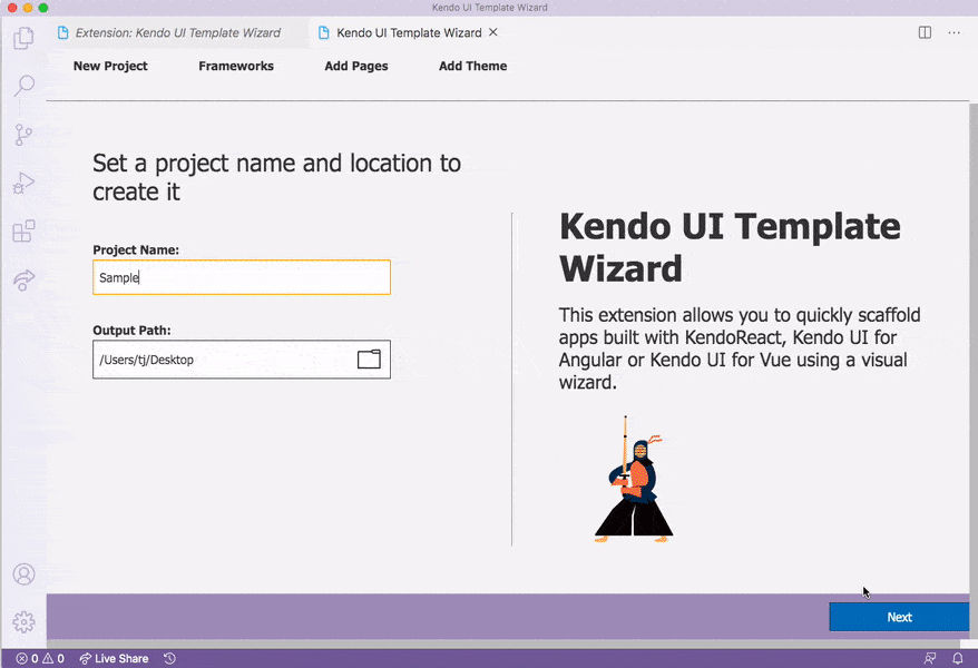 Kendo UI Template Wizard in action