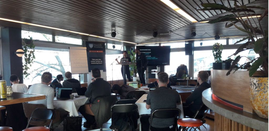 React Amsterdam workshop overlooking the river React Amsterdam workshop