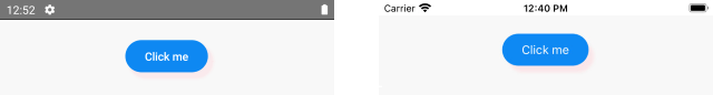 XamarinShadow_Customization: Looking at similar buttons called 'Click me' on an Android and iPhone. It's a blue button and it has a shadow in both cases.