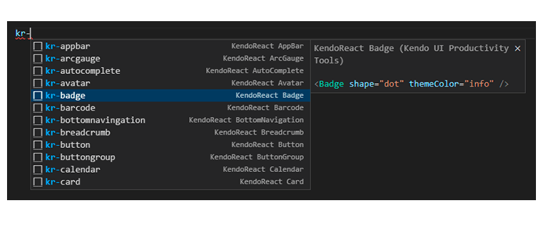 KendoReact Visual Studio Code extension