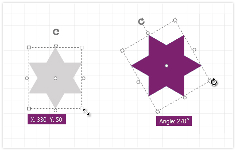 WPF Diagram control showcasing rotating and resizing shapes