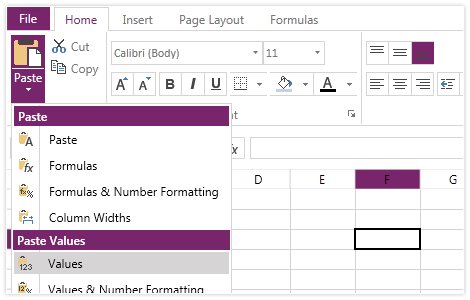 WPF Spreadsheet control displaying Copy and Paste
