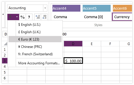 WPF Spreadsheet control displaying Number Formats