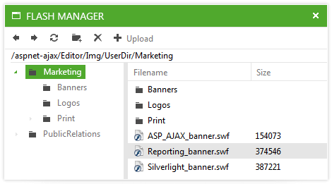Telerik UI for ASP.NET AJAX File Editor - flash media managers