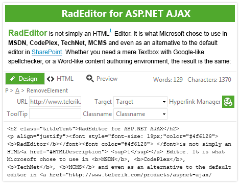 Telerik UI for ASP.NET AJAX File Editor - HTML modules
