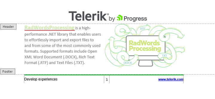 Telerik UI for ASP。网络核心WordsProcessing- Headers and Footers