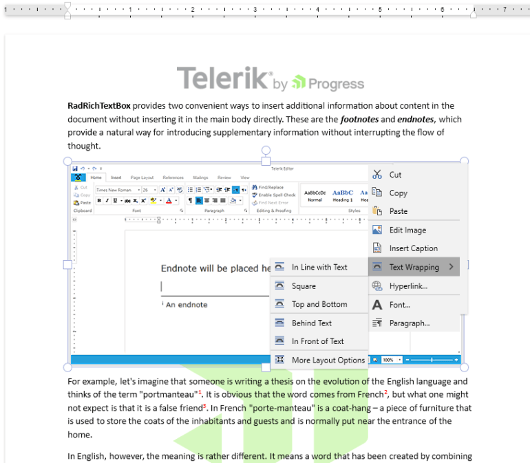 Telerik UI for ASP。网络核心WordsProcessing- Inline and Floating Images