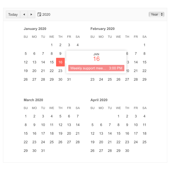 Telerik UI for ASP.NET Core Scheduler Year View
