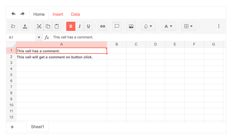 Telerik UI for ASP.NET Core Spreadsheet Cell Comments