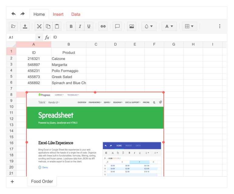 Telerik UI for ASP.NET Core Spreadsheet Image Support