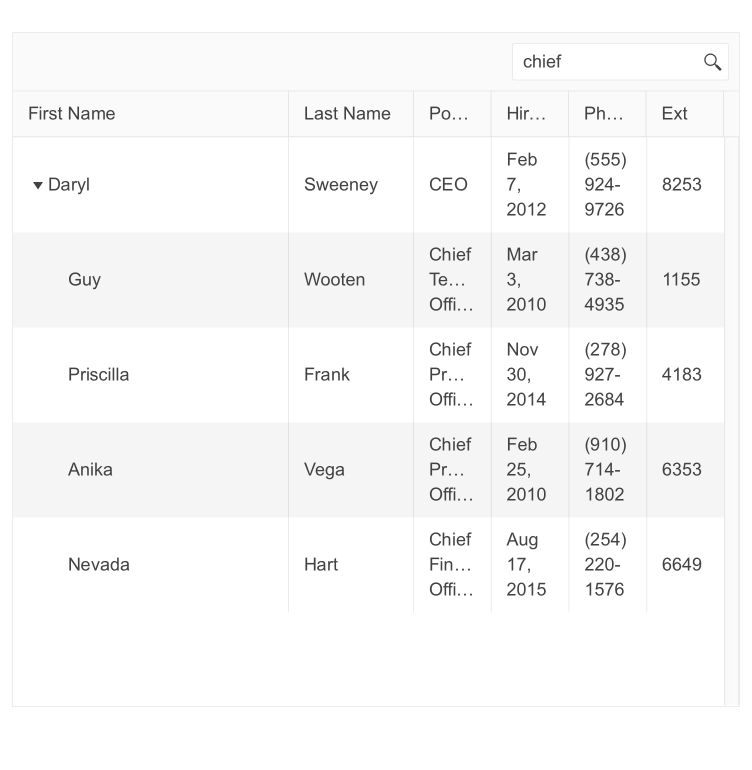 Telerik UI for ASP.NET Core TreeList - Search