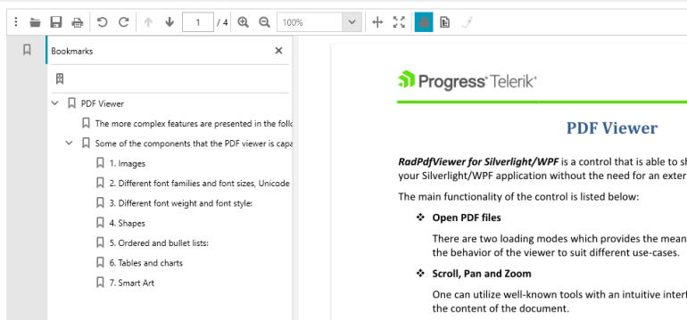 Telerik UI for ASP。NET MVCPdfProcessing- Bookmarks