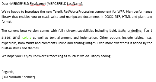 Telerik UI for ASP.NET MVC WordsProcessing - Mail Merge