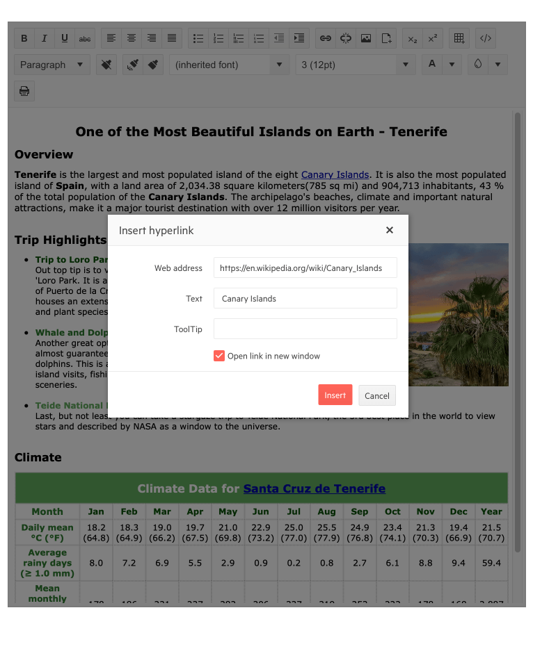 Telerik UI for ASP.NET MVC Editor - Hyperlink