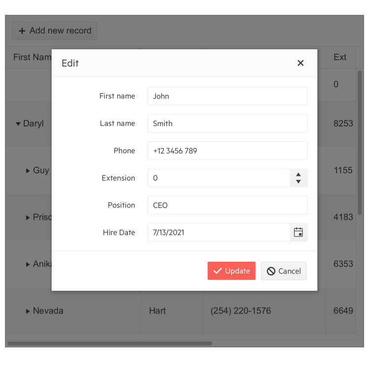 Telerik UI for ASP。NET MVC TreeList- Edit