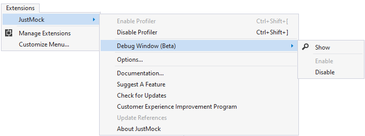 DebugWindow Menu