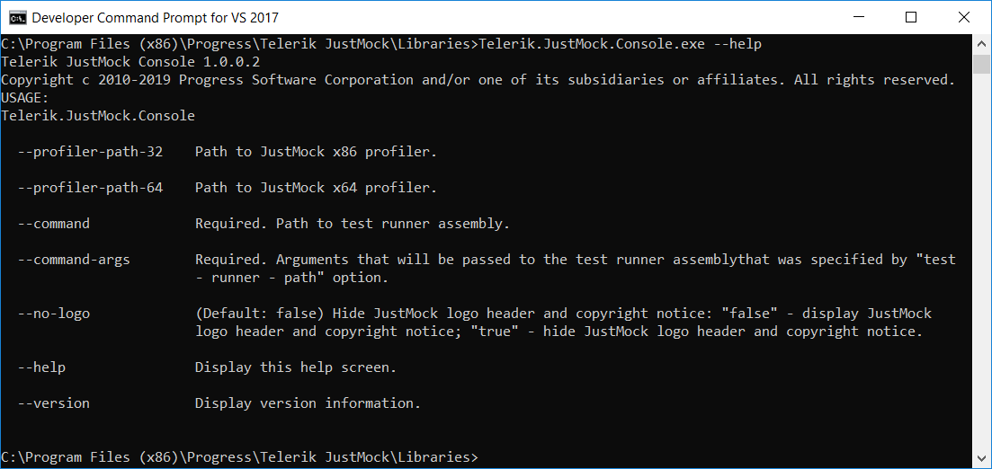 JustMockConsole command line