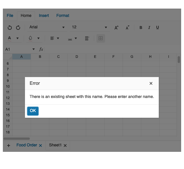 React SpreadSheet component showcasing Error Handling