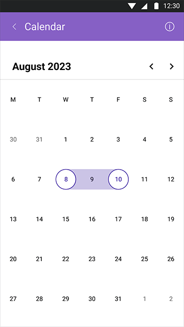 MAUI Calendar component RangeSelection