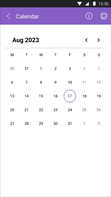 NET MAUI Calendar - Month View Selection