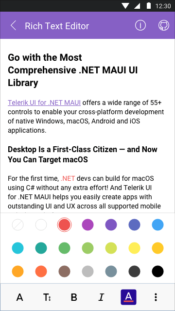 NET MAUI Rich Text Editor - Toolbar