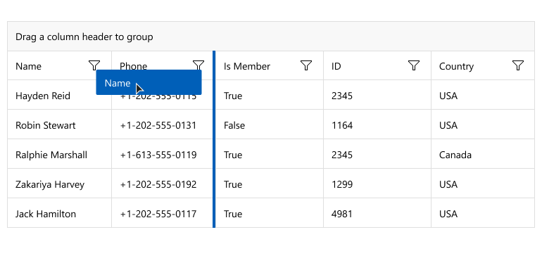 Telerik UI for MAUI DataGrid Column Reordering