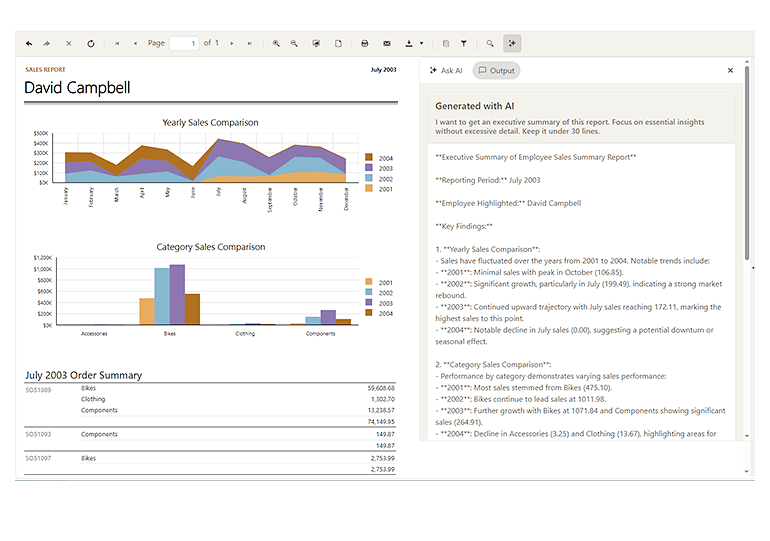 GenAI-powered insights in preview - Telerik Reporting