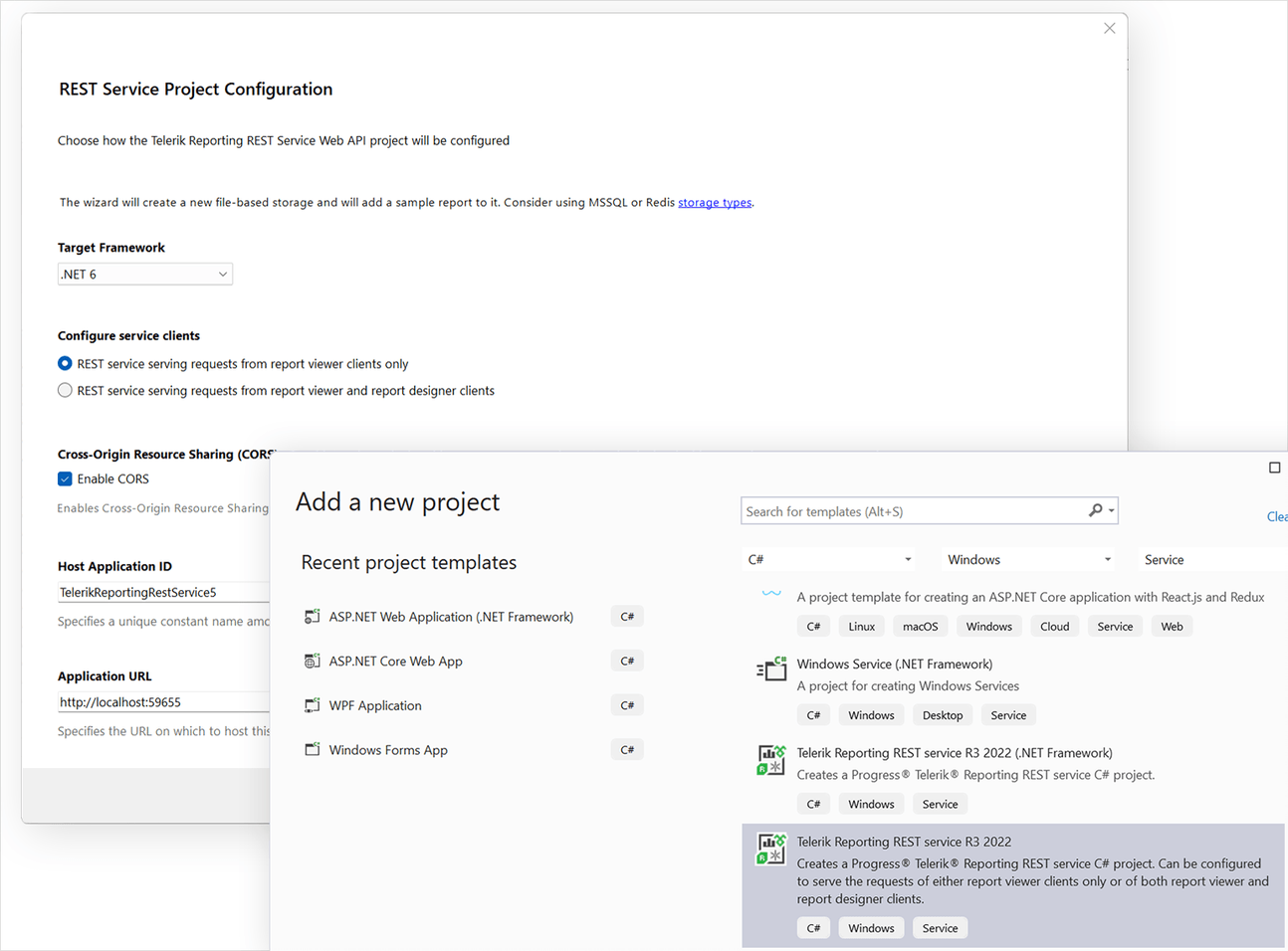 Visual Studio Project Template Creating a .NET Core+ Web Application with REST Reports Service