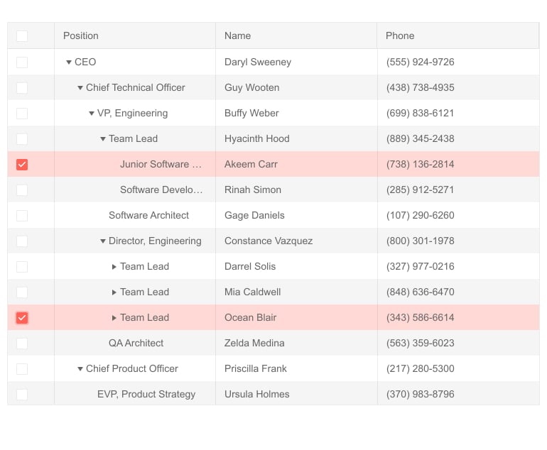 TreeList Checkbox Selection