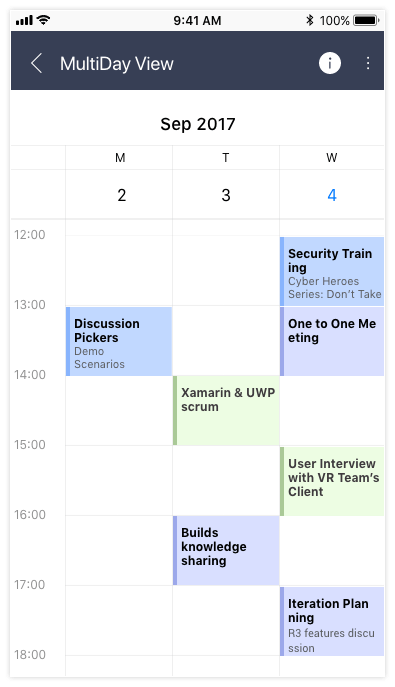 Telerik UI for Xamarin -Calendar MultiDayView Mode