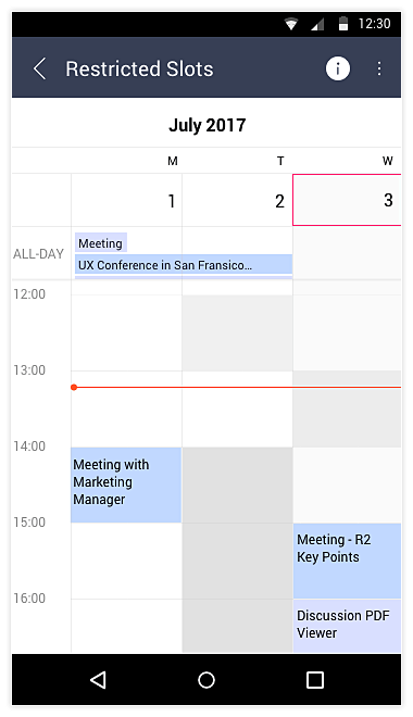 Telerik UI for Xamarin Calendar Restricted Slots