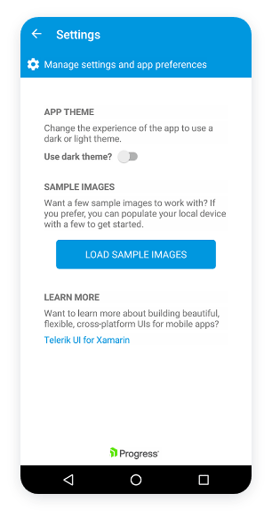 Telerik UI for Xamarin screenshot tagit settings
