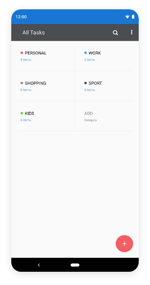 Telerik UI for Xamarin screenshot taskcategories