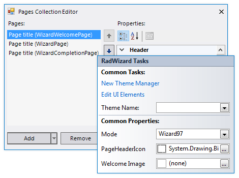 UI for WinForms Wizard displaying Design Time Smart Tag