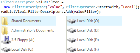 WinForms ListView control displaying Filtering