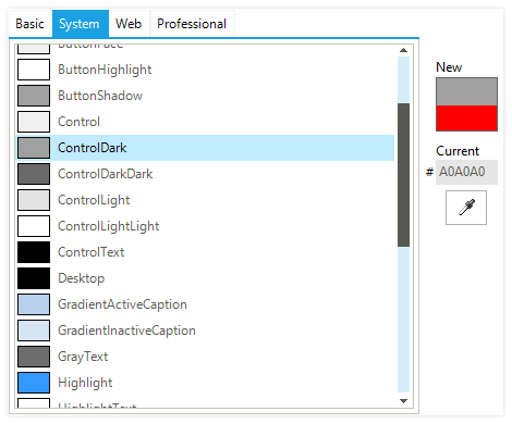 UI for WinForms ColorDialog System Palette