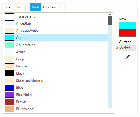 UI for WinForms ColorDialog Web Palette
