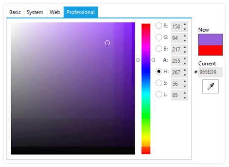 UI for WinForms ColorDialog Professional Palette