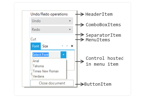 UI for WinForms ContextMenu displaying Item Types