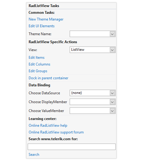 WinForms ListView control displaying Design Time experience