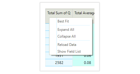 UI for WinForms PivotGrid displaying a Context Menu