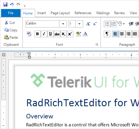 WinForms RadRichTextEditor control demonstrating Intuitive Editing Experience