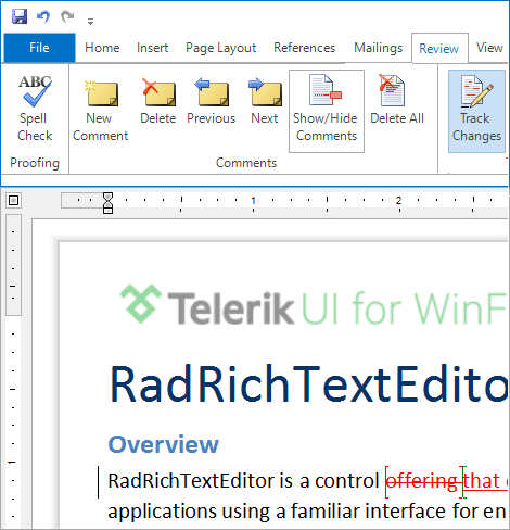 UI for WinForms RichTextEditor Track changes